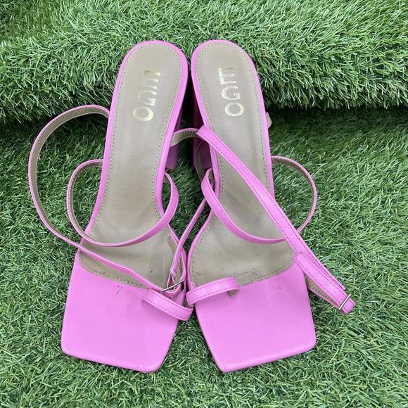 EGO Pink High Heels Strappy Block Square Toe Sandals Shoes Size UK 8 - Picture 3 of 4